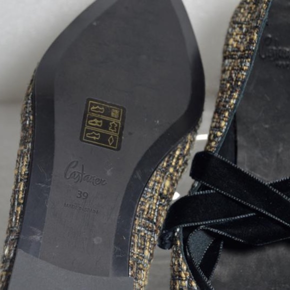 🆕🏷️ Camel/Black New Tweed St. Clair Wrap Ballet Flats Made in Spain - Picture 11 of 12